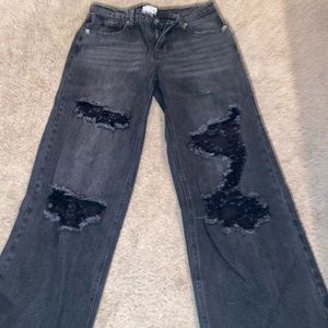 Wide leg Black ripped jeans